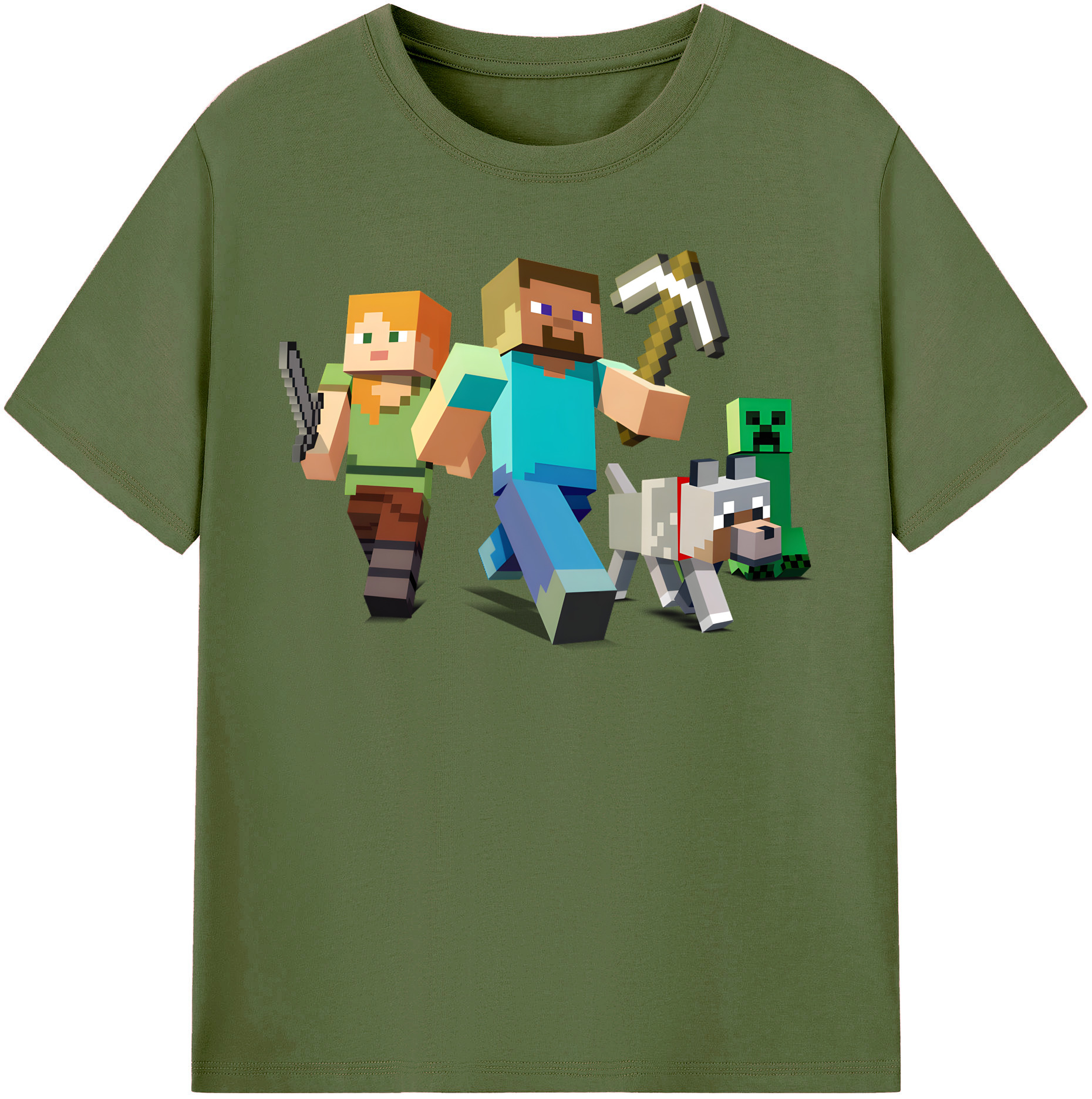 （画像用） マインクラフト ブロックの世界 Minecraft MC Block world 綿100％半袖Tシャツ（フロントプリント）